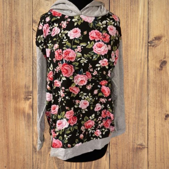 Black Floral & Grey Hoodie - Picture 4 of 6